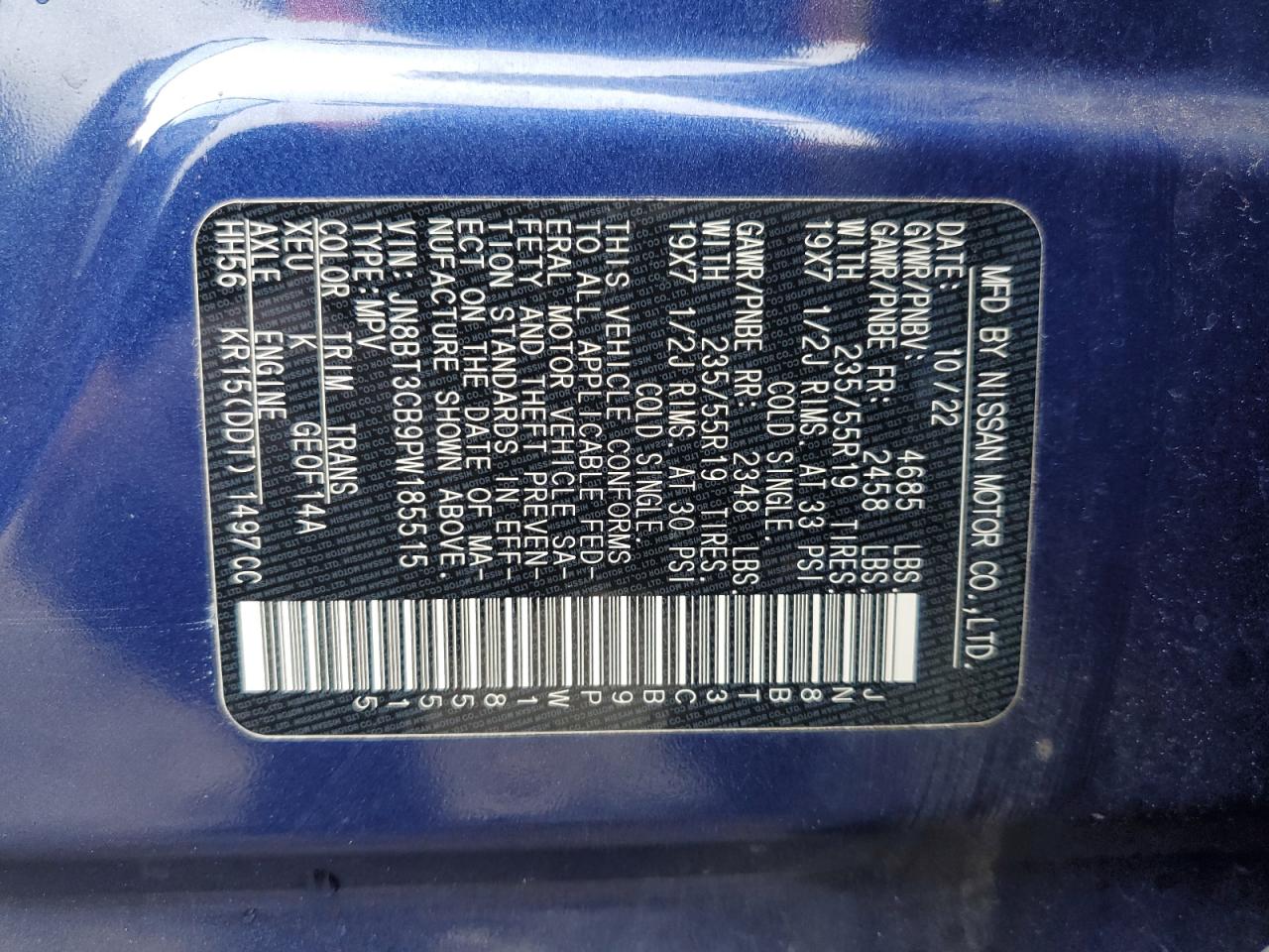 2023 Nissan Rogue Sl VIN: JN8BT3CB9PW185515 Lot: 86338815