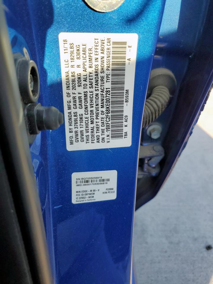 2019 Honda Civic Lx VIN: 19XFC2F68KE007281 Lot: 84649165