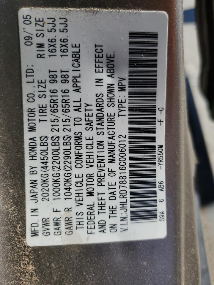 2006 Honda Cr-V Ex VIN: JHLRD78816C006012 Lot: 87436225