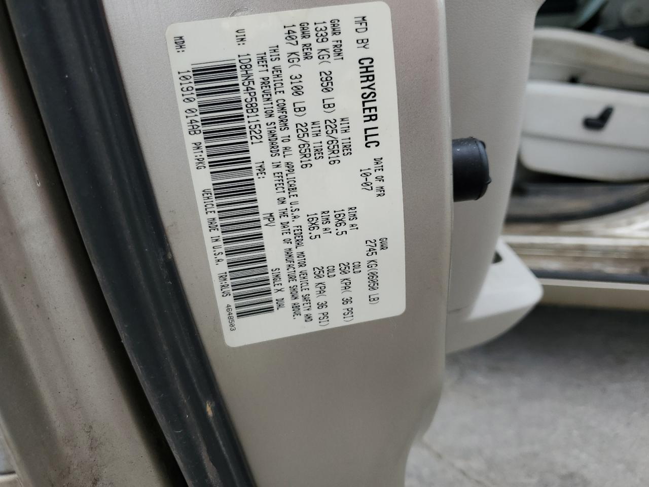 2008 Dodge Grand Caravan Sxt VIN: 1D8HN54P58B115221 Lot: 89625315