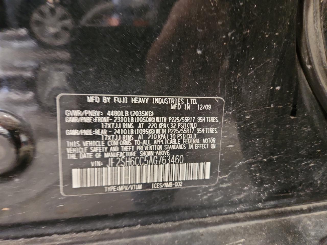 2010 Subaru Forester 2.5X Premium VIN: JF2SH6CC5AG763460 Lot: 90466765