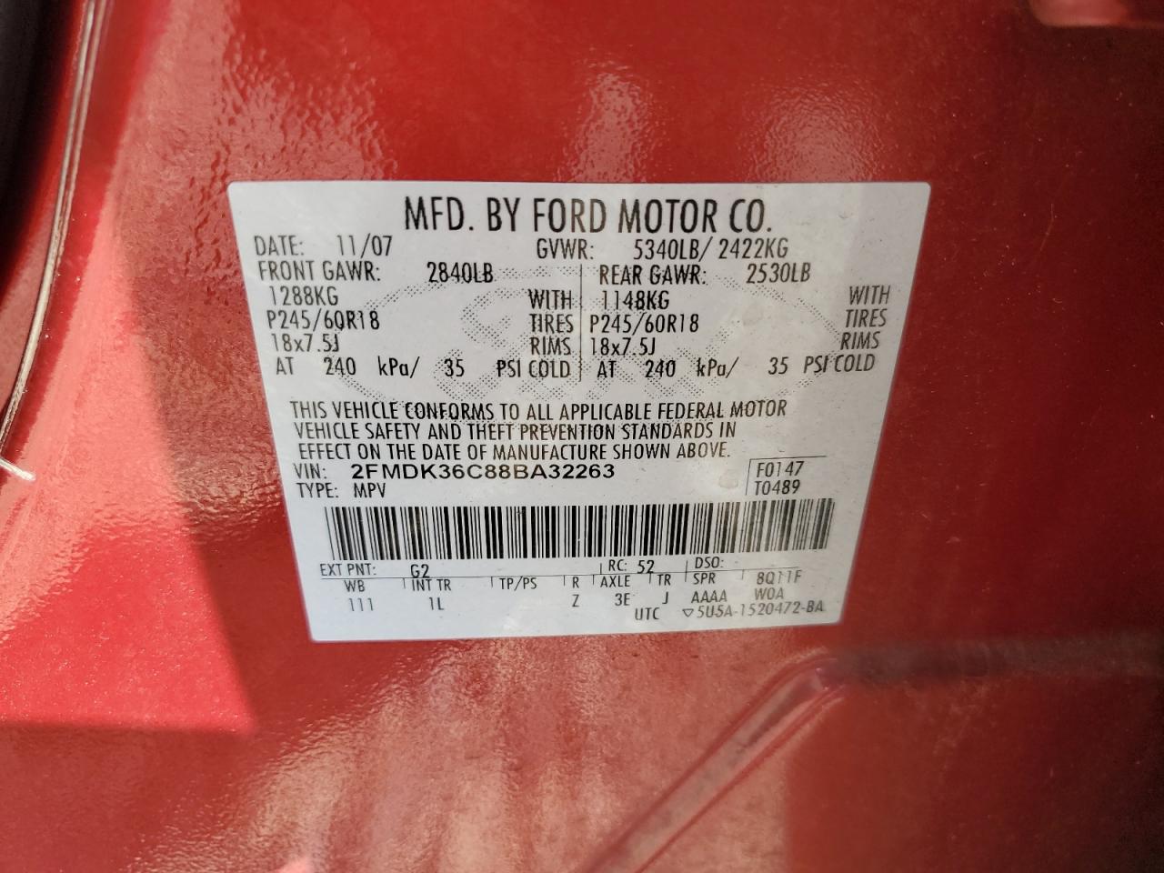 2008 Ford Edge Se VIN: 2FMDK36C88BA32263 Lot: 90146695