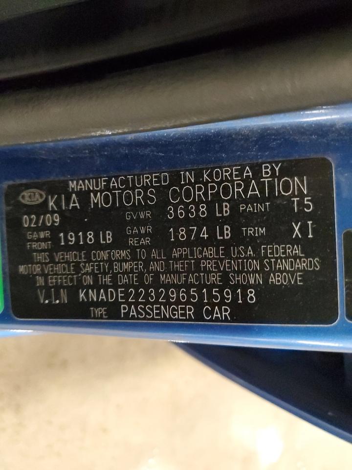 2009 Kia Rio Base VIN: KNADE223296515918 Lot: 85515985
