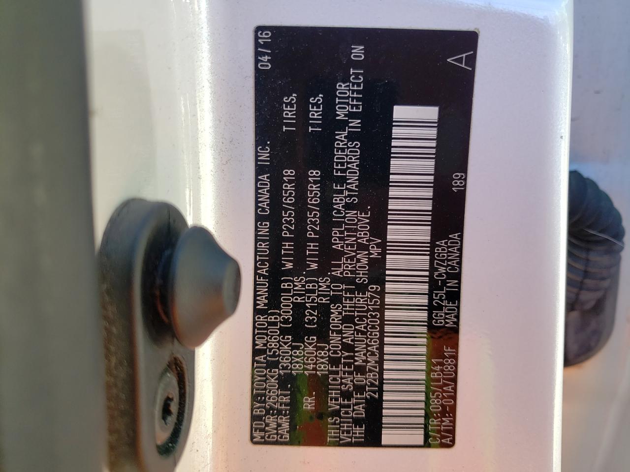 2016 Lexus Rx 350 Base VIN: 2T2BZMCA6GC031579 Lot: 82391015