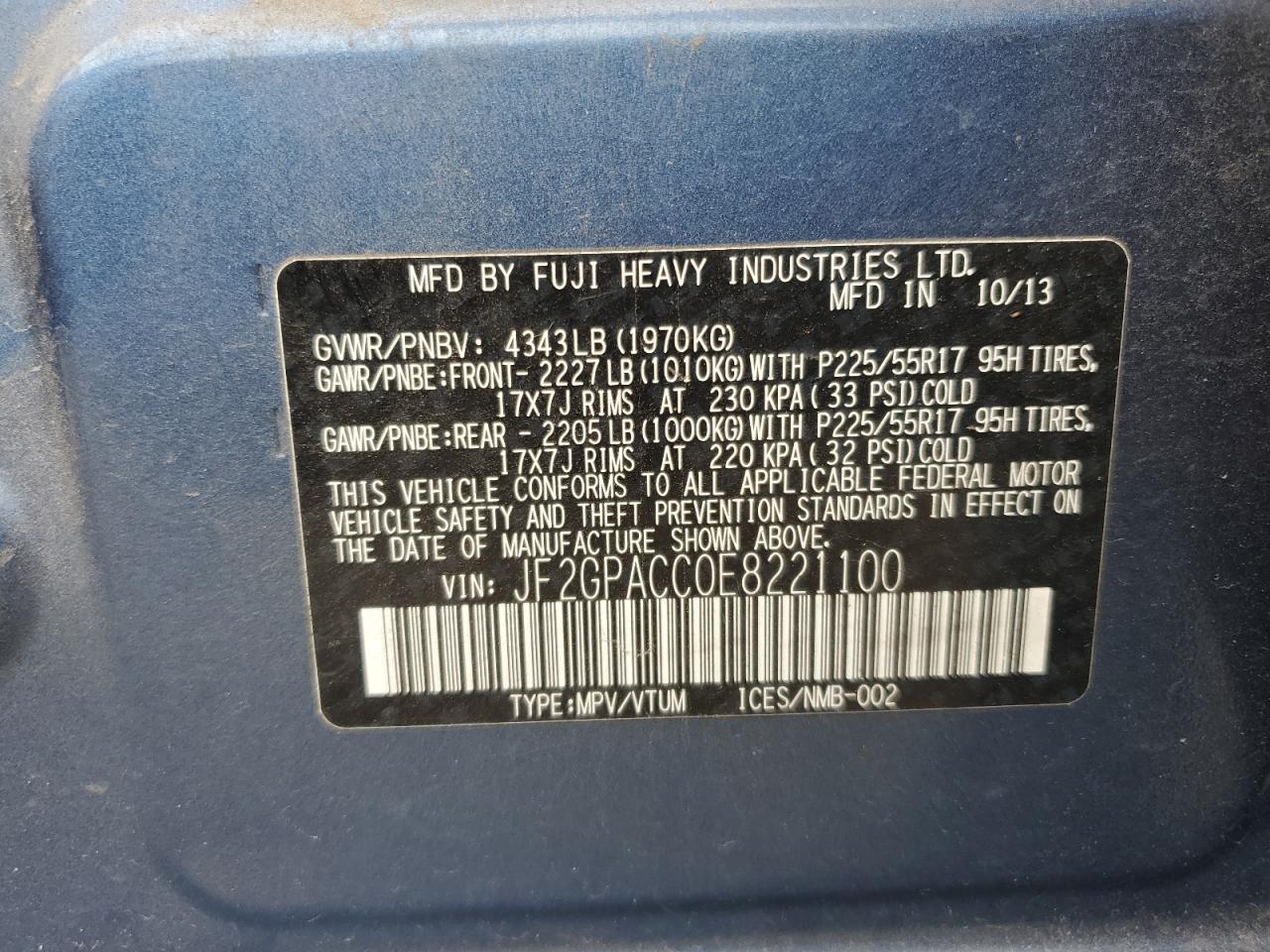 2014 Subaru Xv Crosstrek 2.0 Premium VIN: JF2GPACC0E8221100 Lot: 86178135