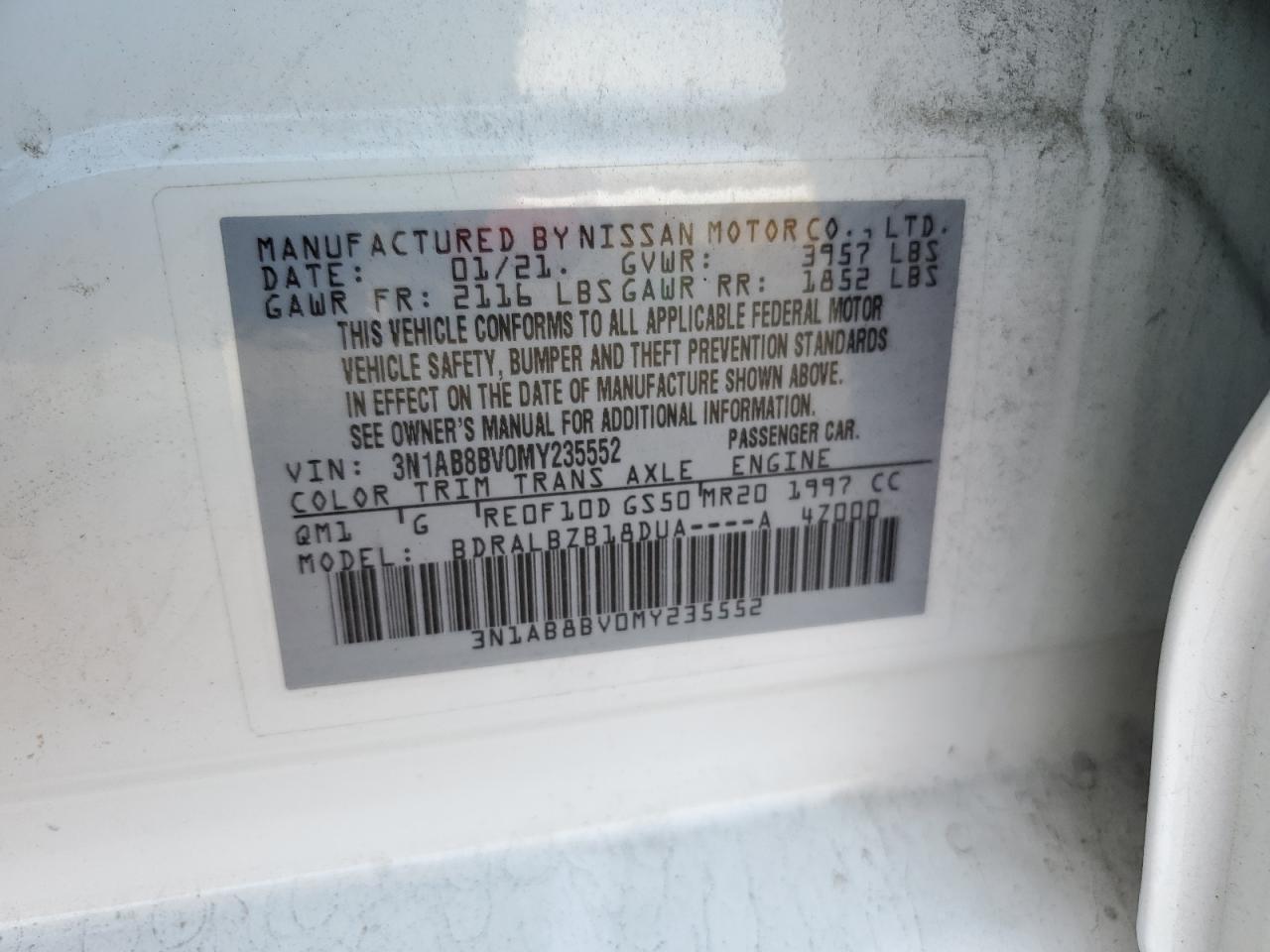 2021 Nissan Sentra S VIN: 3N1AB8BV0MY235552 Lot: 85405425