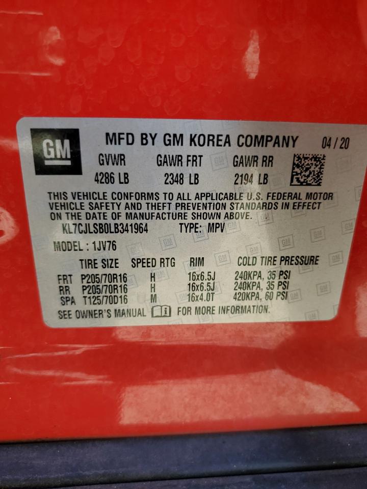 2020 Chevrolet Trax 1Lt VIN: KL7CJLSB0LB341964 Lot: 86500145