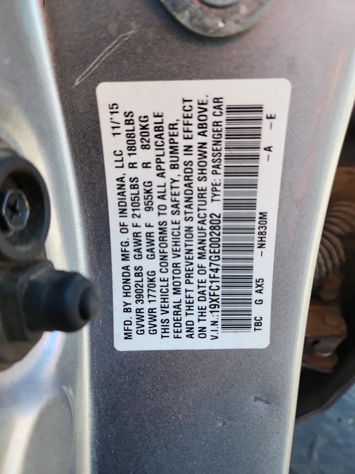 2016 Honda Civic Ex VIN: 19XFC1F47GE002802 Lot: 85523695