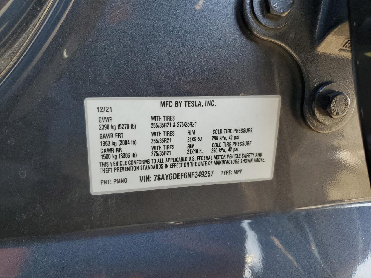 2022 Tesla Model Y VIN: 7SAYGDEF6NF349257 Lot: 87475865