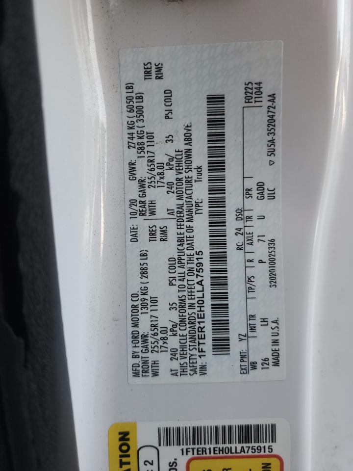 2020 Ford Ranger Xl VIN: 1FTER1EH0LLA75915 Lot: 85135575