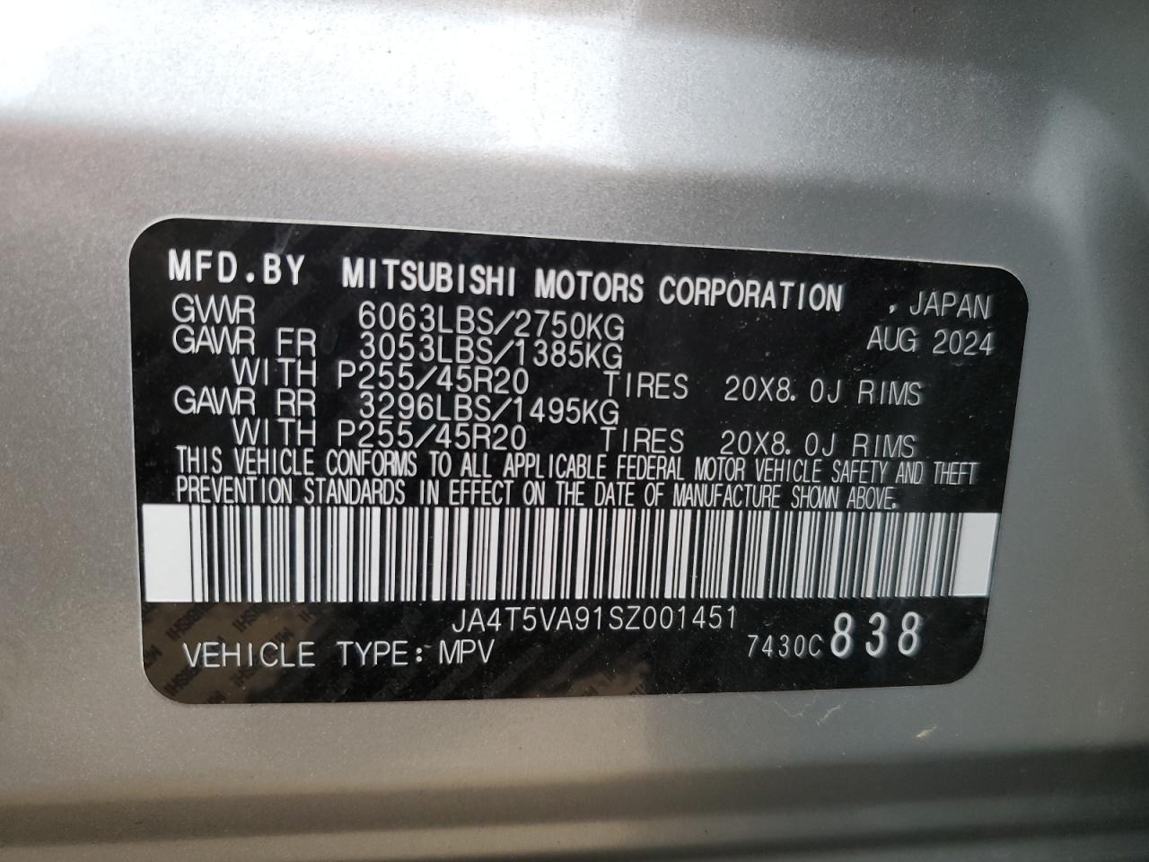 2025 Mitsubishi Outlander Se VIN: JA4T5VA91SZ001451 Lot: 89851195