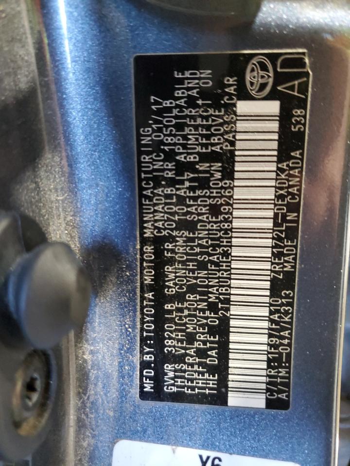 2017 Toyota Corolla L VIN: 2T1BURHE3HC839269 Lot: 86160755