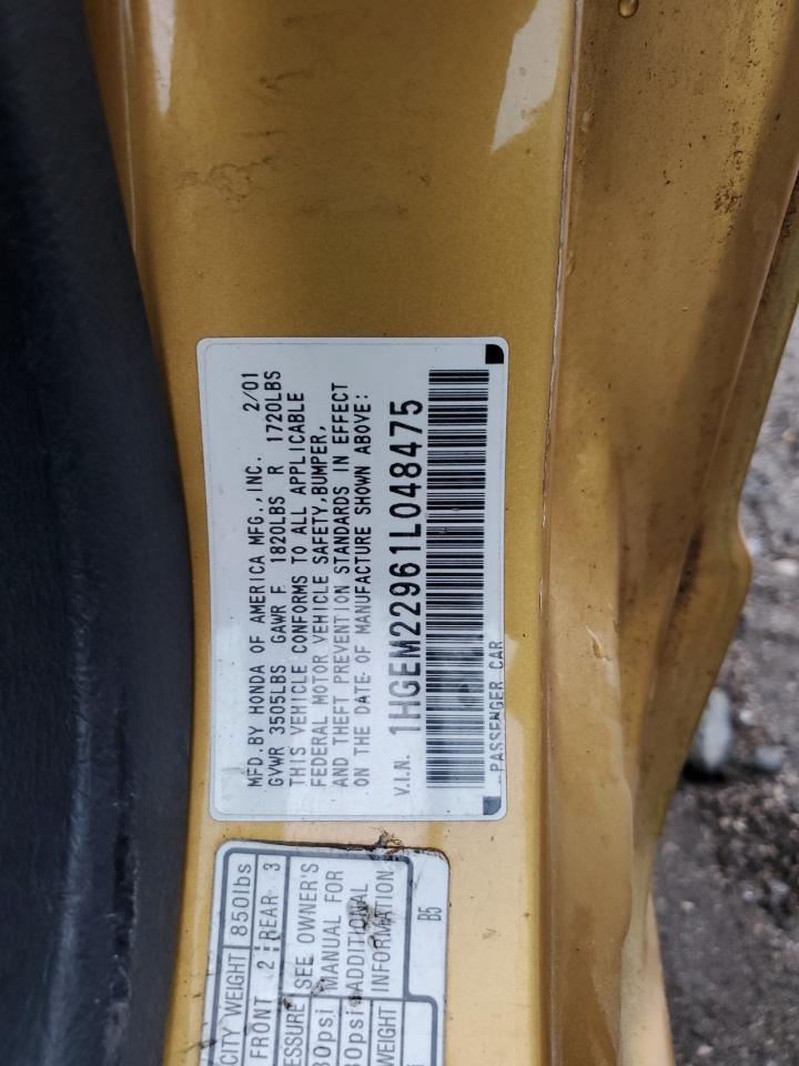 2001 Honda Civic Si VIN: 1HGEM22961L048475 Lot: 84920915