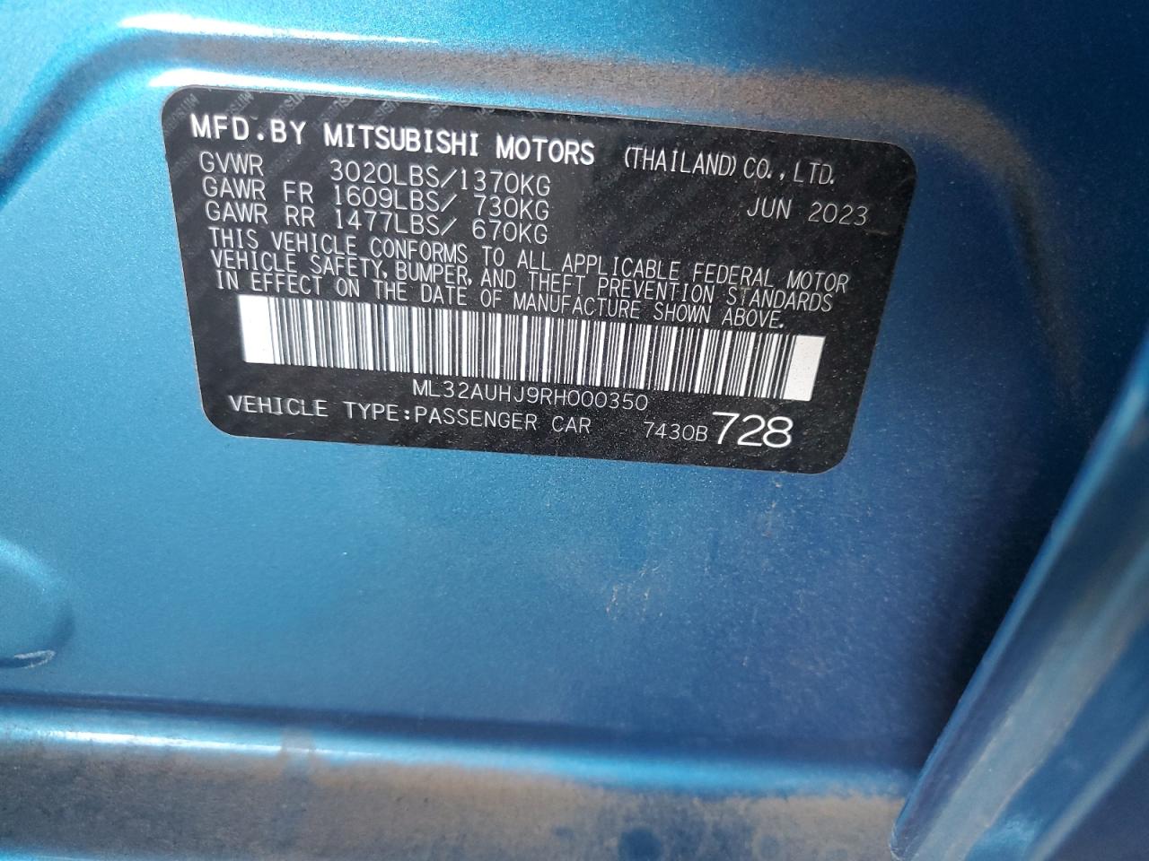 2024 Mitsubishi Mirage Es VIN: ML32AUHJ9RH000350 Lot: 84061215