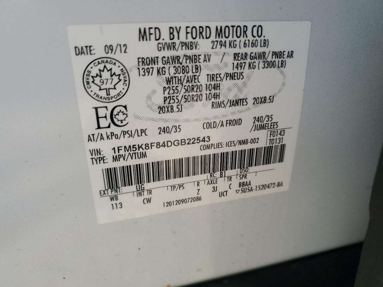 2013 Ford Explorer Limited VIN: 1FM5K8F84DGB22543 Lot: 85127465