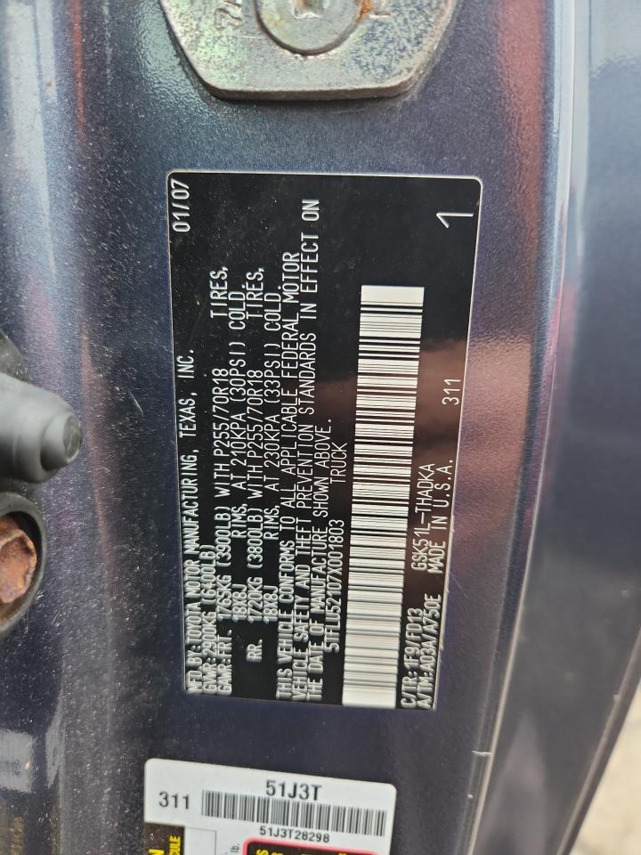 2007 Toyota Tundra VIN: 5TFLU52107X001803 Lot: 86261665