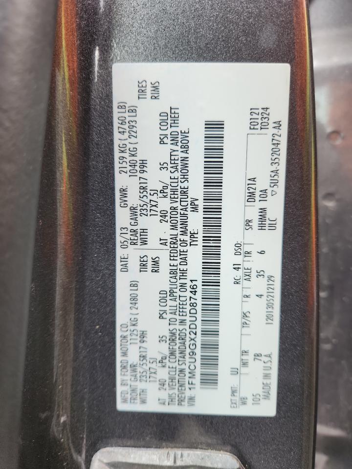 2013 Ford Escape Se VIN: 1FMCU9GX2DUD87461 Lot: 90510245