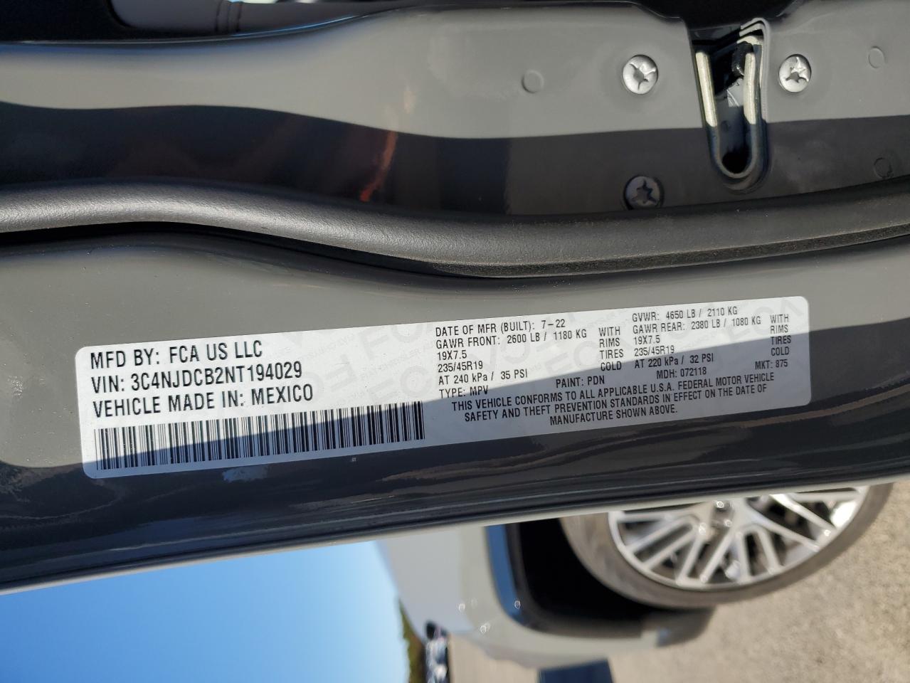 2022 Jeep Compass Limited VIN: 3C4NJDCB2NT194029 Lot: 82777645