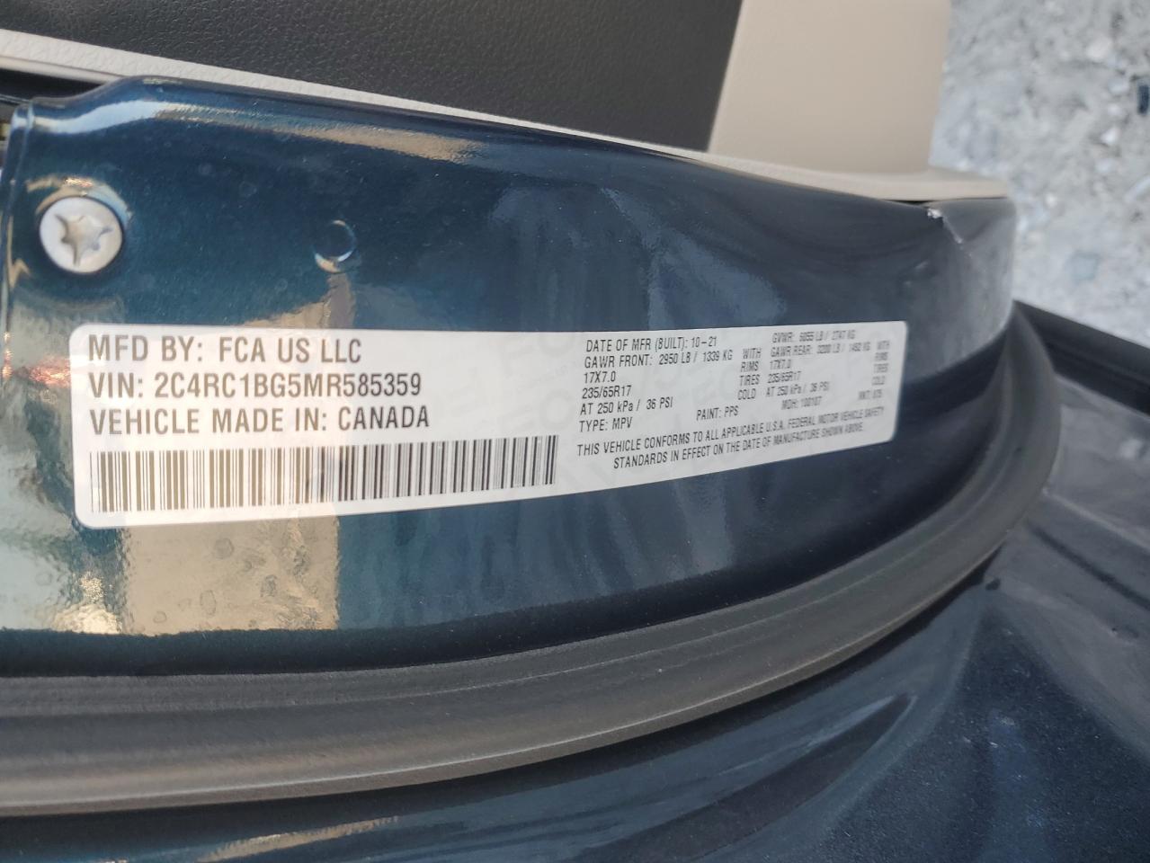 2021 Chrysler Pacifica Touring L VIN: 2C4RC1BG5MR585359 Lot: 86778955