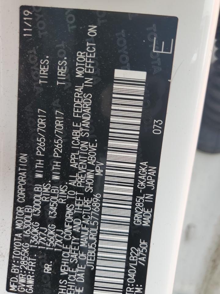 2020 Toyota 4Runner Sr5/Sr5 Premium VIN: JTEBU5JR0L5776896 Lot: 82242235