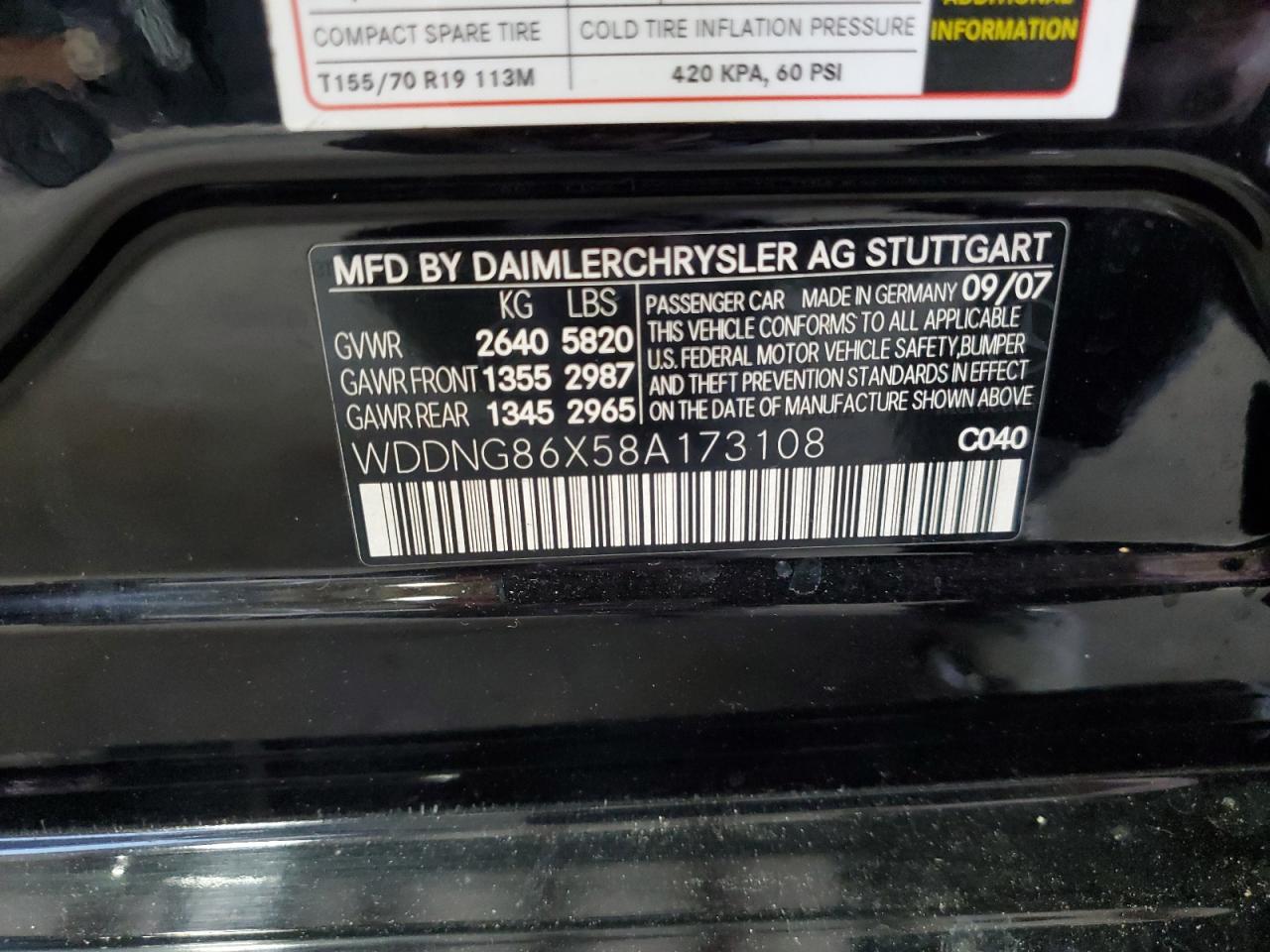 2008 Mercedes-Benz S 550 4Matic VIN: WDDNG86X58A173108 Lot: 85676305