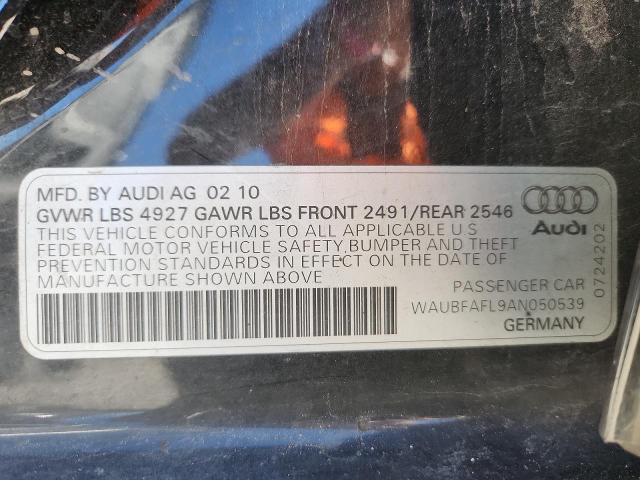 2010 Audi A4 Premium VIN: WAUBFAFL9AN050539 Lot: 85389195
