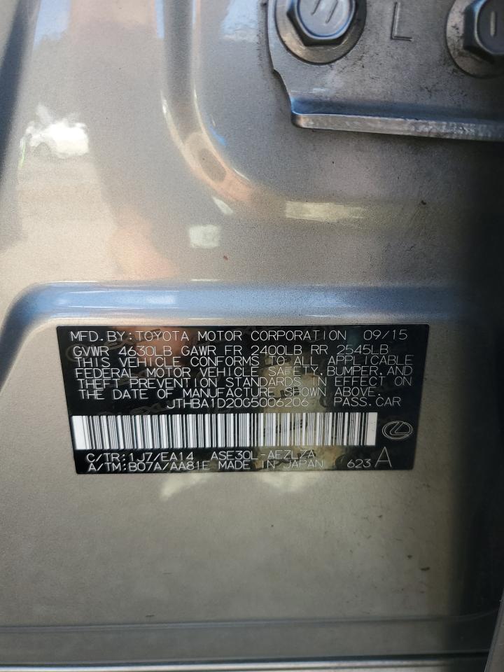 2016 Lexus Is 200T VIN: JTHBA1D20G5006206 Lot: 90595105