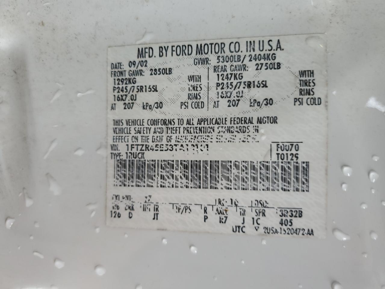 2003 Ford Ranger Super Cab VIN: 1FTZR45E53TA10101 Lot: 90051545