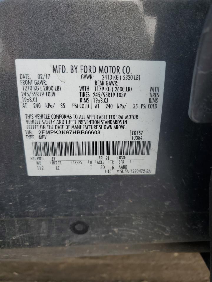 2017 Ford Edge Titanium VIN: 2FMPK3K97HBB66608 Lot: 90650965