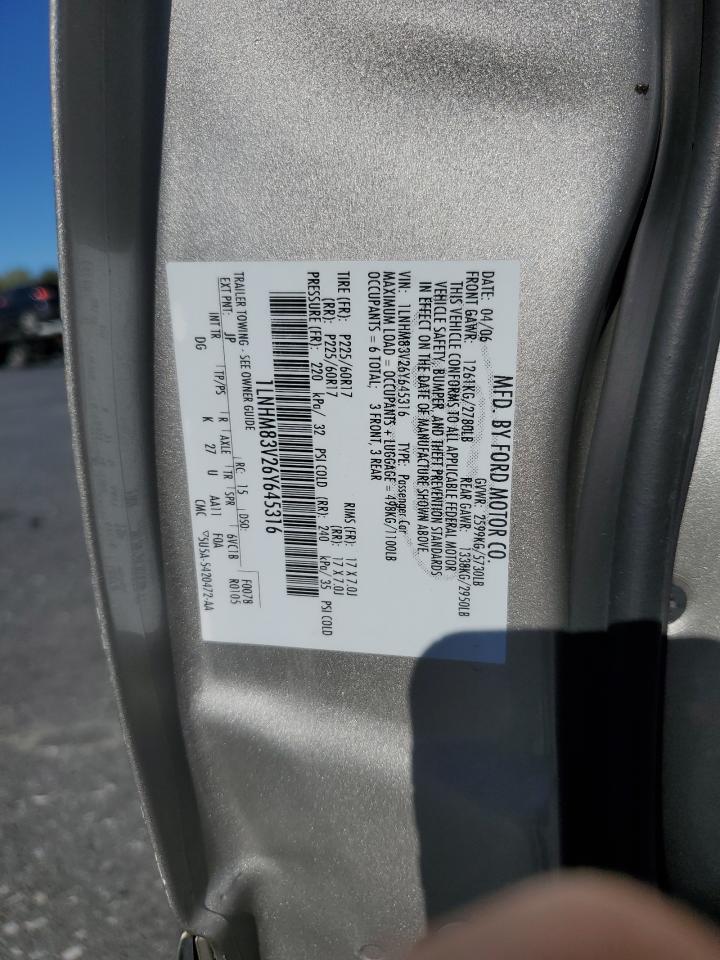 2006 Lincoln Town Car Designer VIN: 1LNHM83V26Y645316 Lot: 85861095