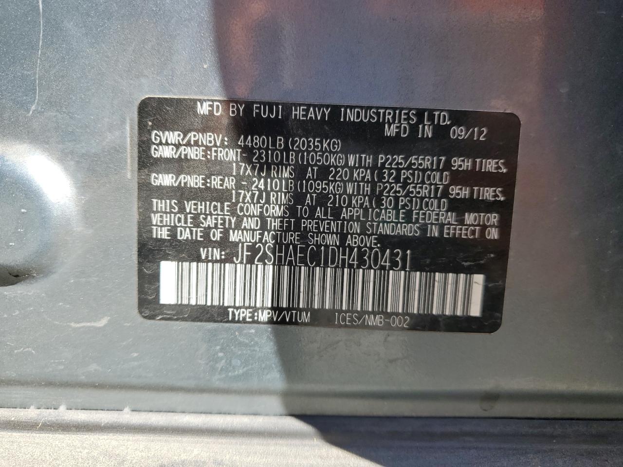 2013 Subaru Forester Limited VIN: JF2SHAEC1DH430431 Lot: 84957805