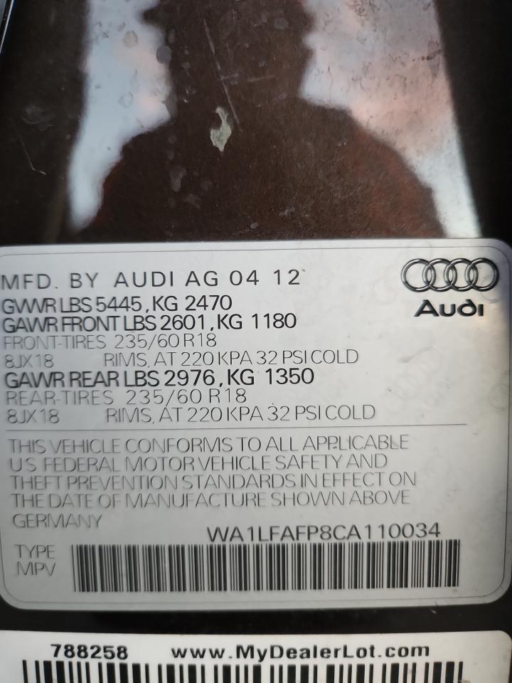 2012 Audi Q5 Premium Plus VIN: WA1LFAFP8CA110034 Lot: 90632255