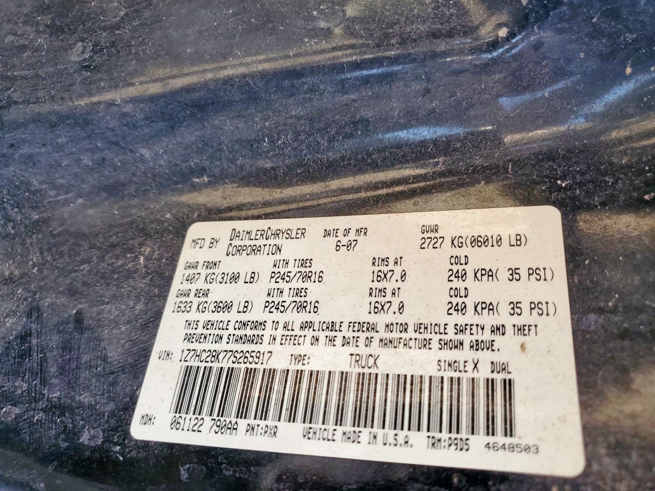 2007 Mitsubishi Raider Ls VIN: 1Z7HC28K77S265917 Lot: 91075745