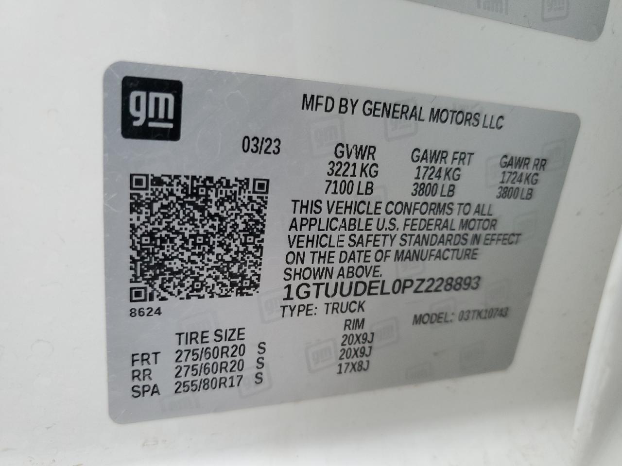 2023 GMC Sierra K1500 Slt VIN: 1GTUUDEL0PZ228893 Lot: 85094915