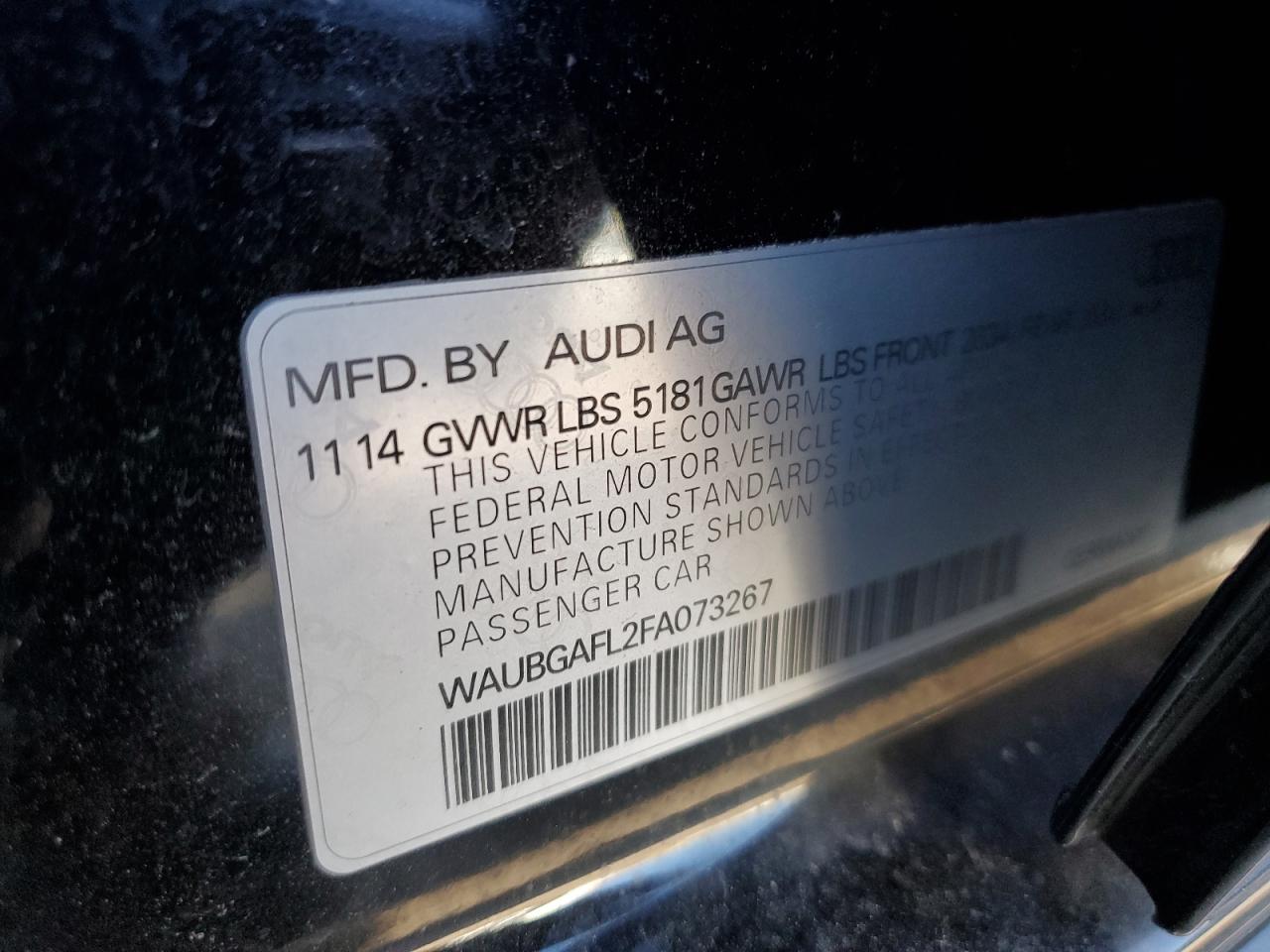 2015 Audi S4 Premium Plus VIN: WAUBGAFL2FA073267 Lot: 86880585