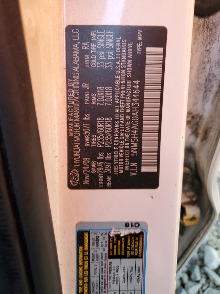 2010 Hyundai Santa Fe Se VIN: 5NMSH4AG0AH344644 Lot: 84887355