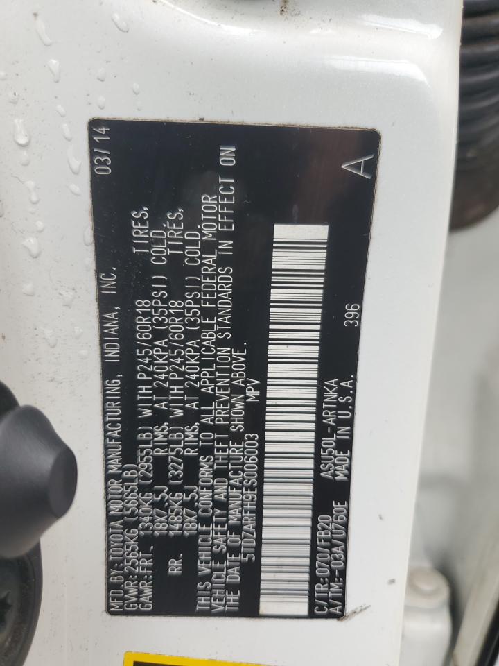 2014 Toyota Highlander Le VIN: 5TDZARFH9ES006003 Lot: 85746945