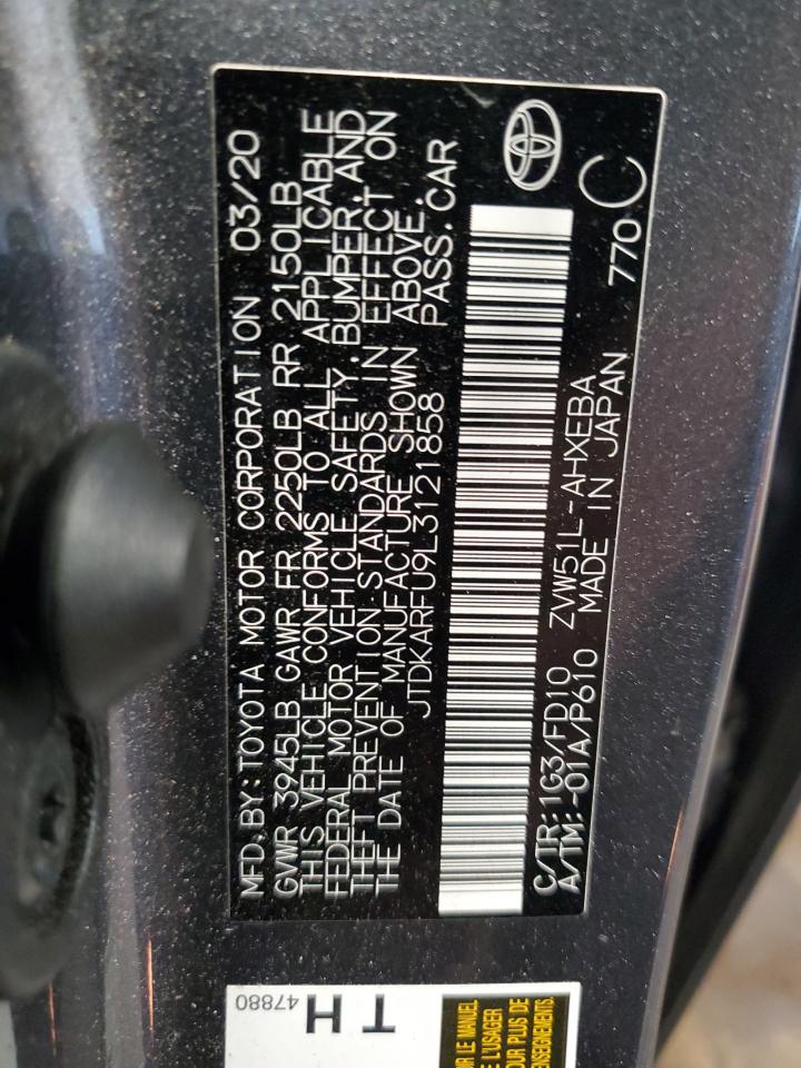 2020 Toyota Prius L VIN: JTDKARFU9L3121858 Lot: 85929345