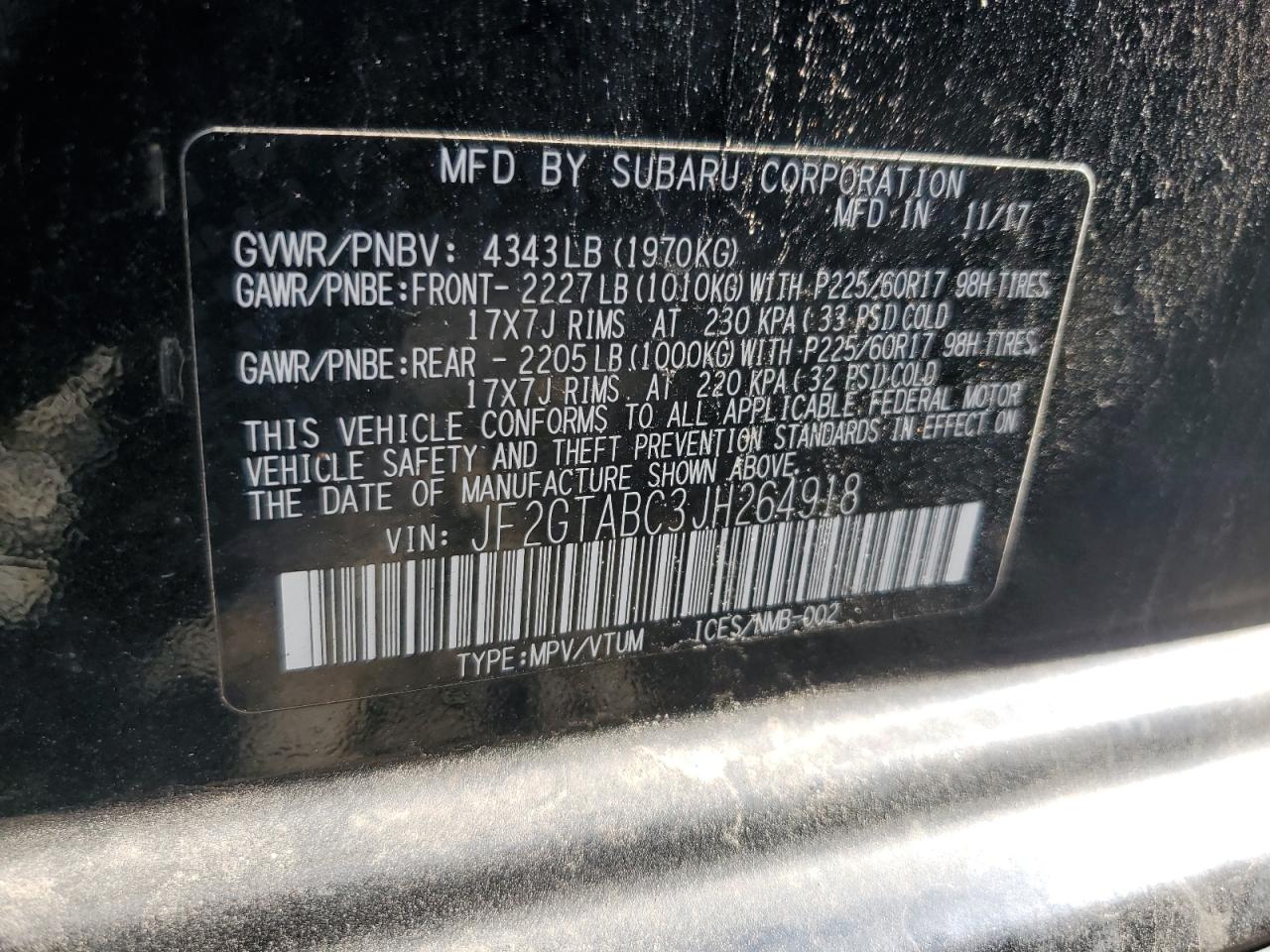 2018 Subaru Crosstrek Premium VIN: JF2GTABC3JH264918 Lot: 85182105