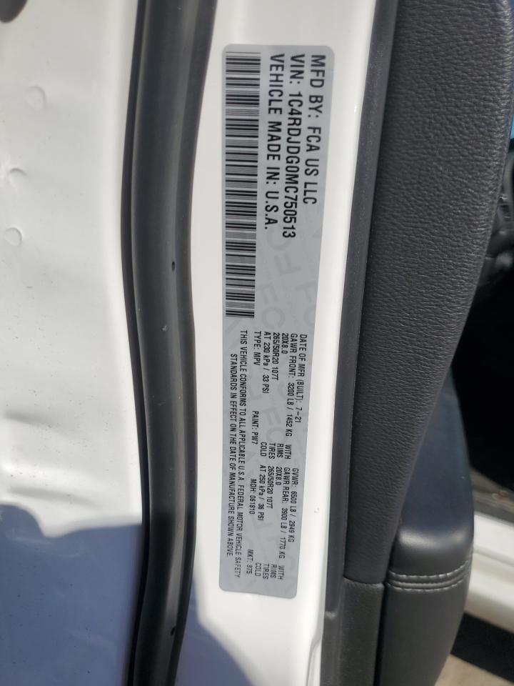 2021 Dodge Durango Gt VIN: 1C4RDJDG0MC750513 Lot: 82373755