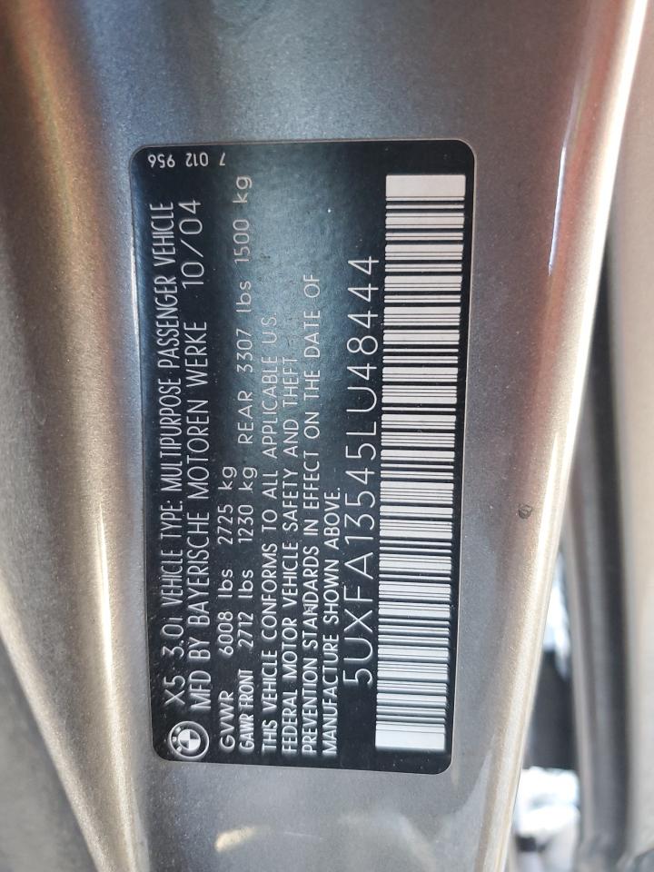 2005 BMW X5 3.0I VIN: 5UXFA13545LU48444 Lot: 85366075