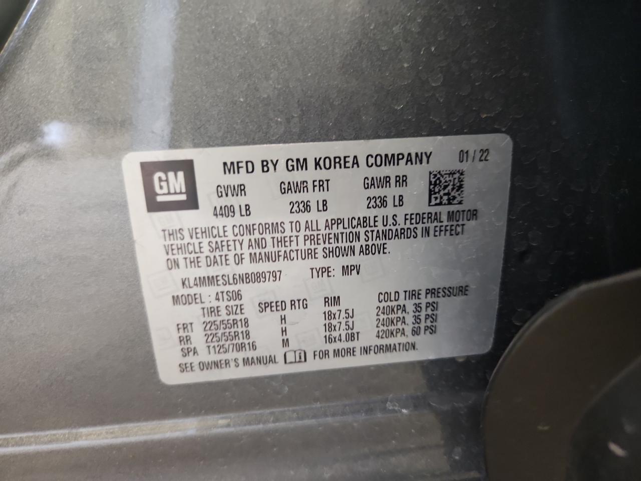 2022 Buick Encore Gx Select VIN: KL4MMESL6NB089797 Lot: 84904225