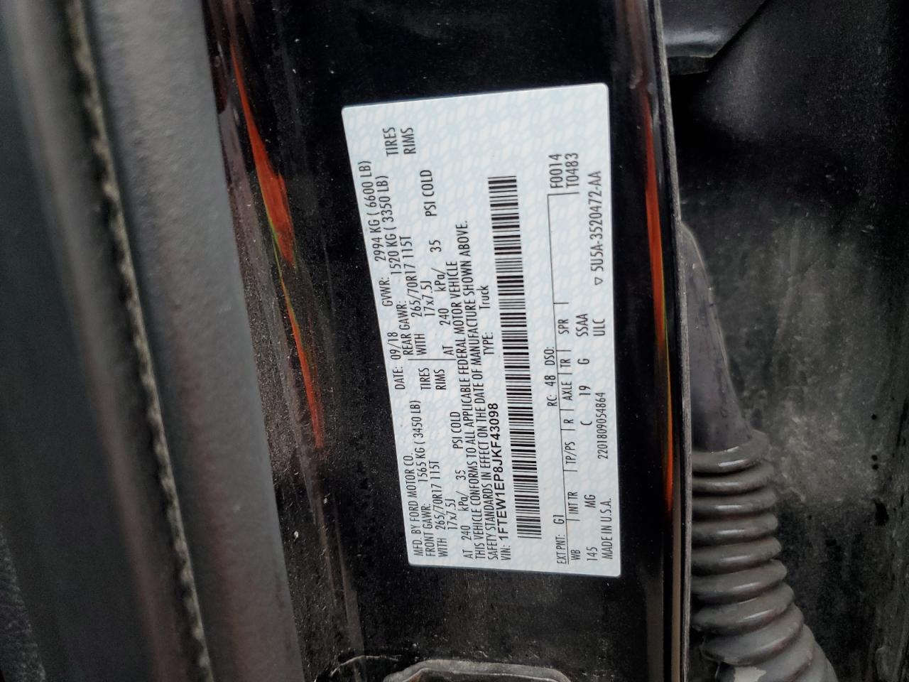 2018 Ford F150 Supercrew VIN: 1FTEW1EP8JKF43098 Lot: 82428325