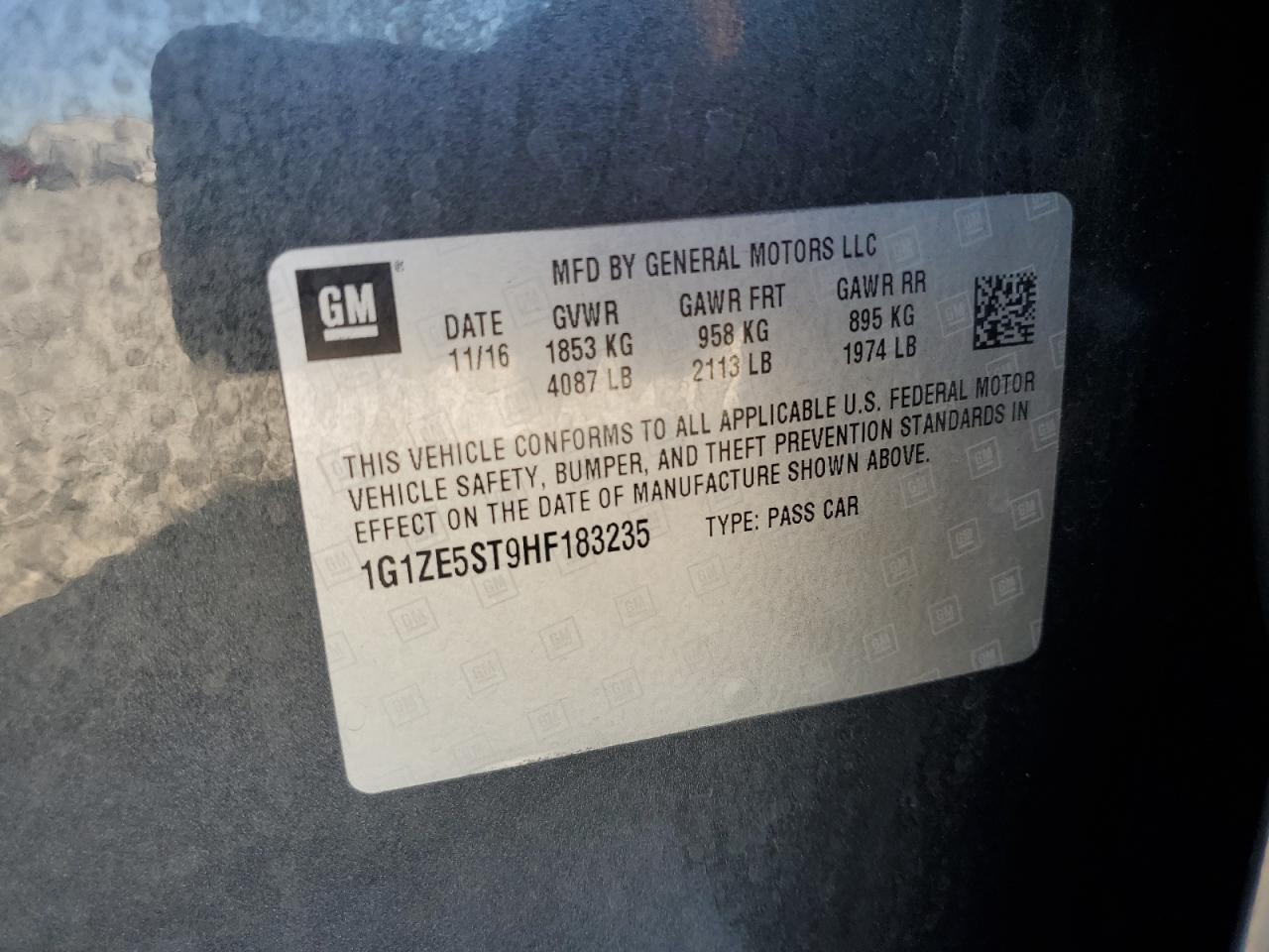 2017 Chevrolet Malibu Lt VIN: 1G1ZE5ST9HF183235 Lot: 81984675