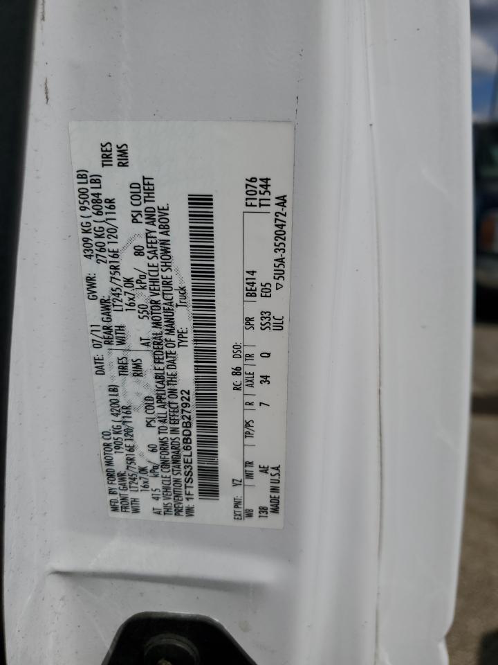 2011 Ford Econoline E350 Super Duty Van VIN: 1FTSS3EL6BDB27922 Lot: 85520015