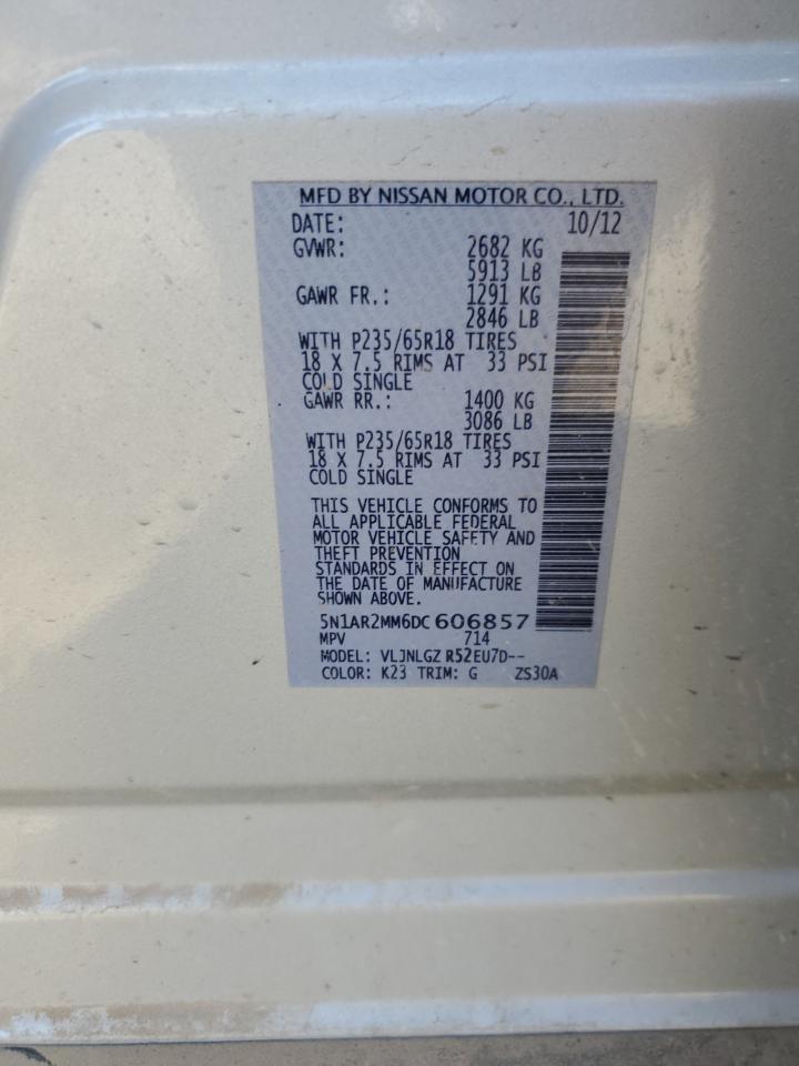 2013 Nissan Pathfinder S VIN: 5N1AR2MM6DC606857 Lot: 85602655