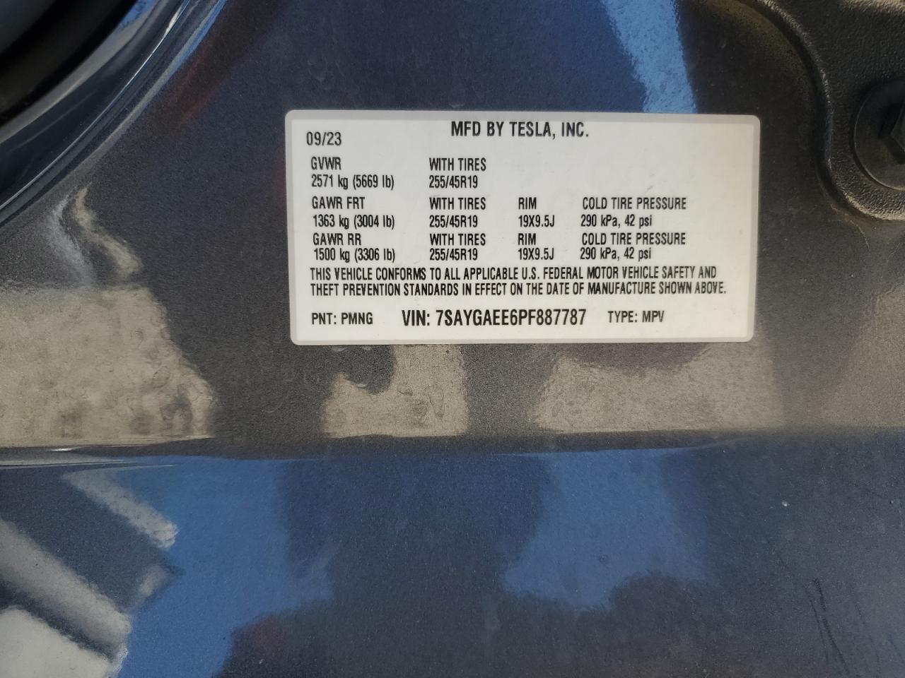 2023 Tesla Model Y VIN: 7SAYGAEE6PF887787 Lot: 87112585