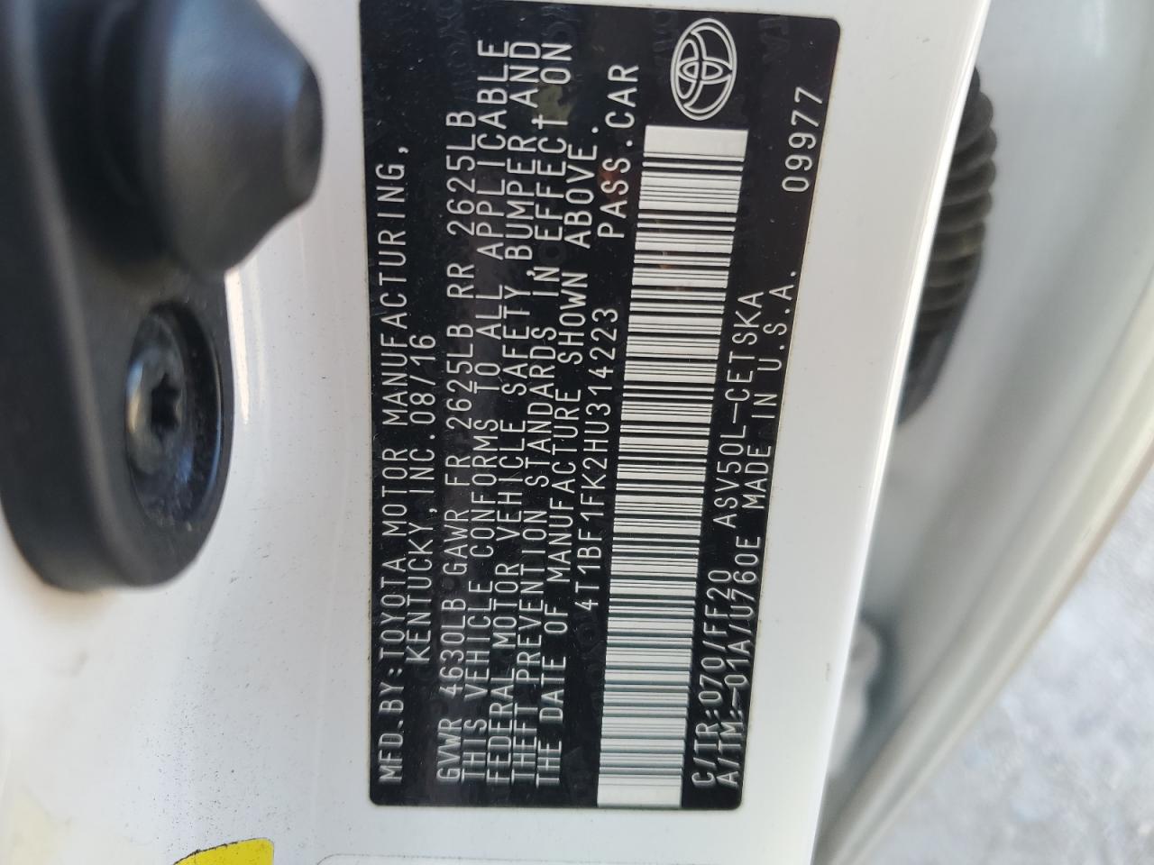 2017 Toyota Camry Le VIN: 4T1BF1FK2HU314223 Lot: 86501595