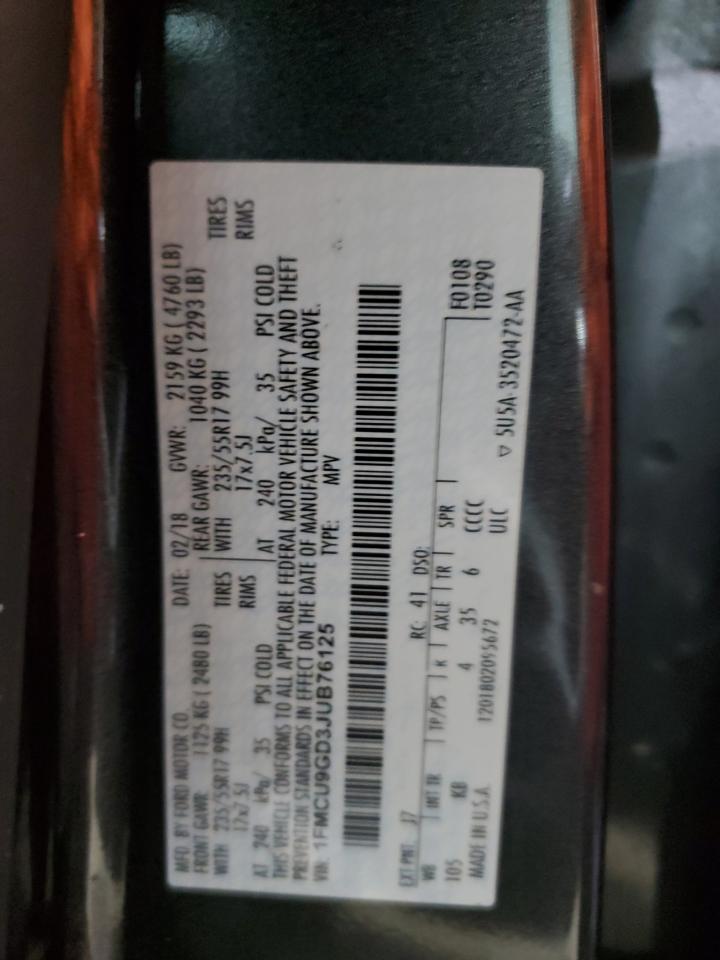 2018 Ford Escape Se VIN: 1FMCU9GD3JUB76125 Lot: 90306745