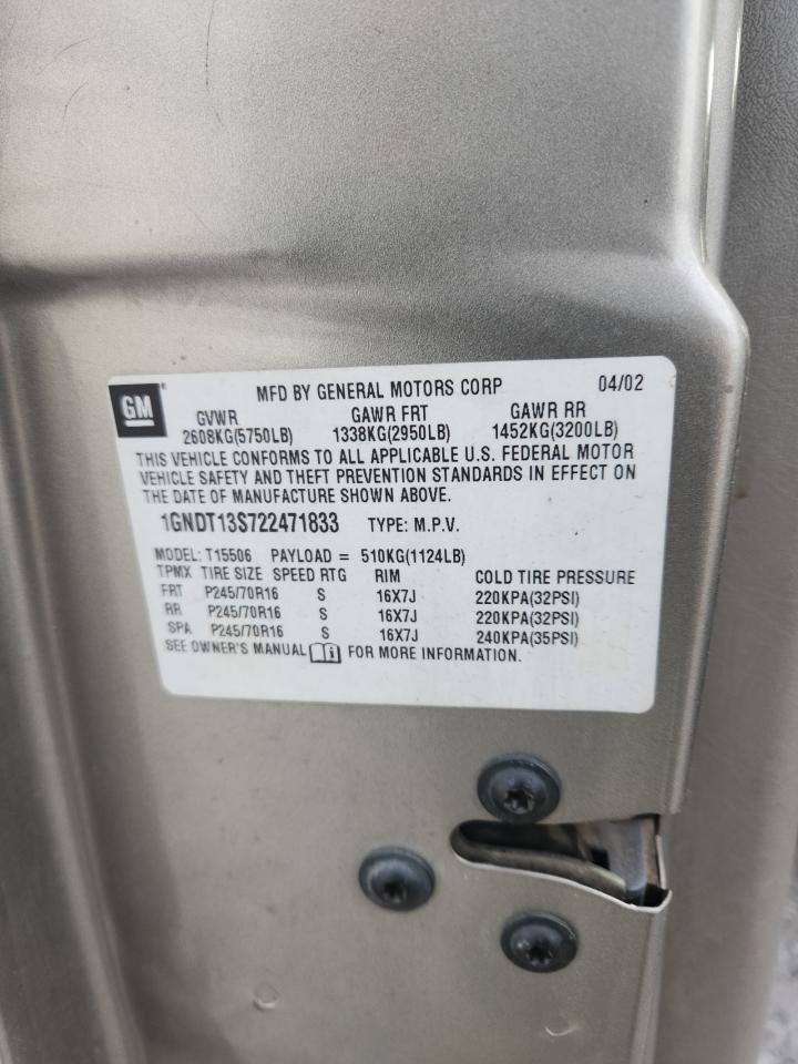 2002 Chevrolet Trailblazer VIN: 1GNDT13S722471833 Lot: 84833595